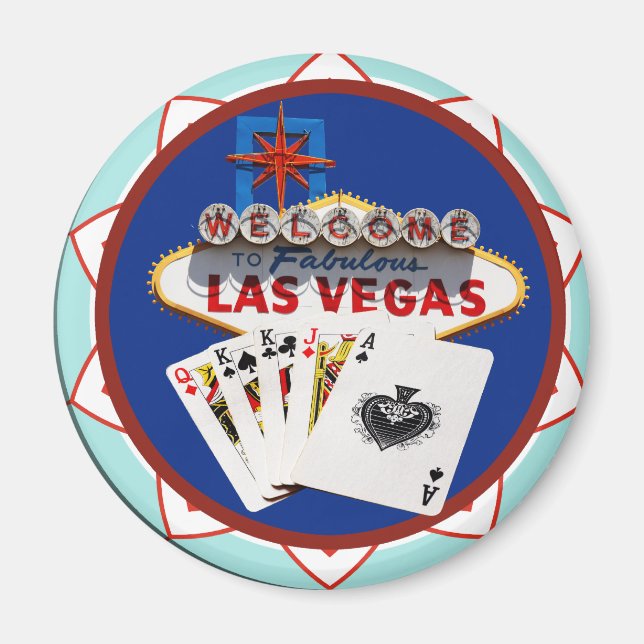 Blue Las Vegas Welcome Sign Poker Chip Magnet (Front)