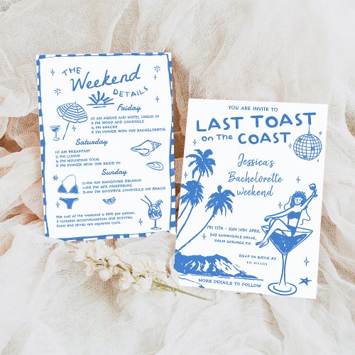 Blue Last Toast On The Coast Bachelorette Weekend Invitation