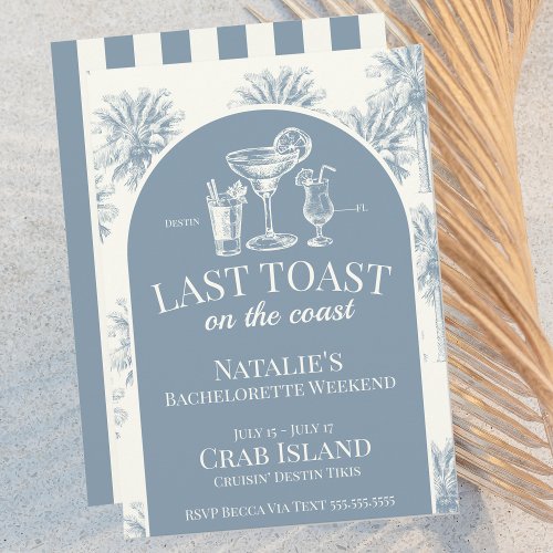 Blue Last Toast On The Coast Coastal Bachelorette Invitation