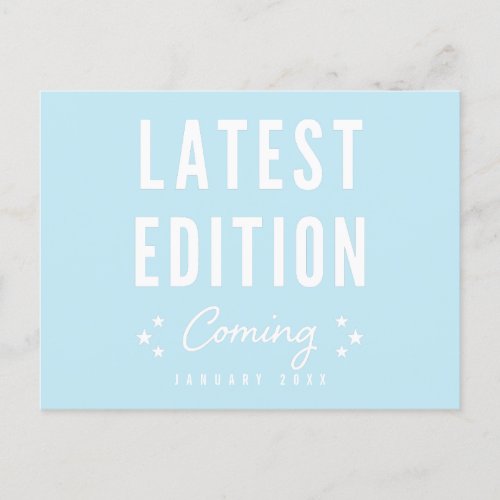 Blue Latest Edition Coming Pregnancy Announcement Postcard