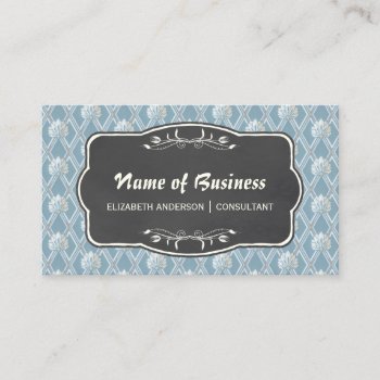 Blue Lattice Fans Vintage Wallpaper And Chalkboard Business Card by GirlyBusinessCards at Zazzle