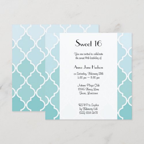 Sweet 16 Ombre Moroccan Trellis Blue White Custom Invitations