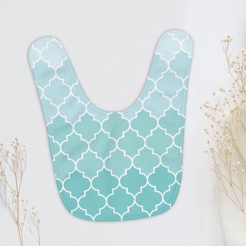 Blue Latticework Ombre Quatrefoil Trellis Baby Bib