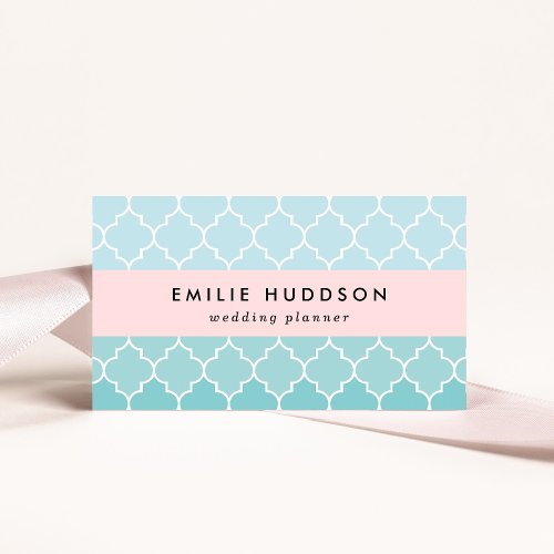 Blue Latticework Ombre Quatrefoil Trellis Business Card