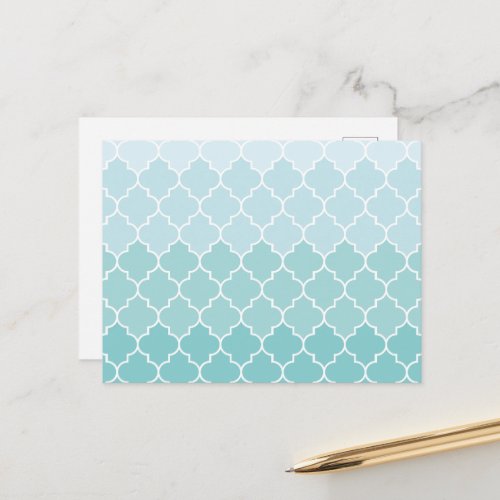 Blue Latticework Ombre Quatrefoil Trellis Postcard