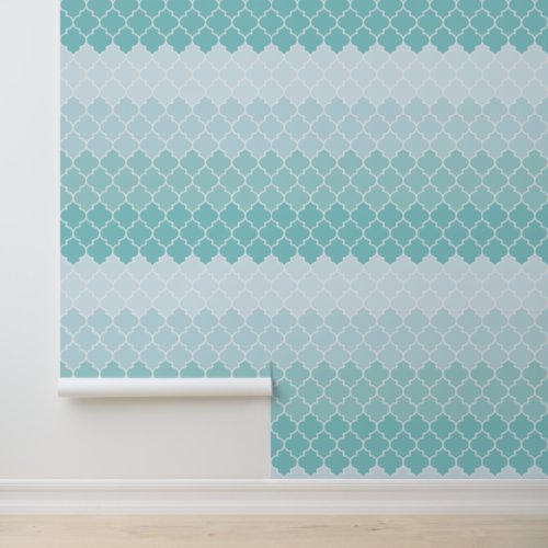 Blue Latticework Ombre Quatrefoil Trellis Wallpaper