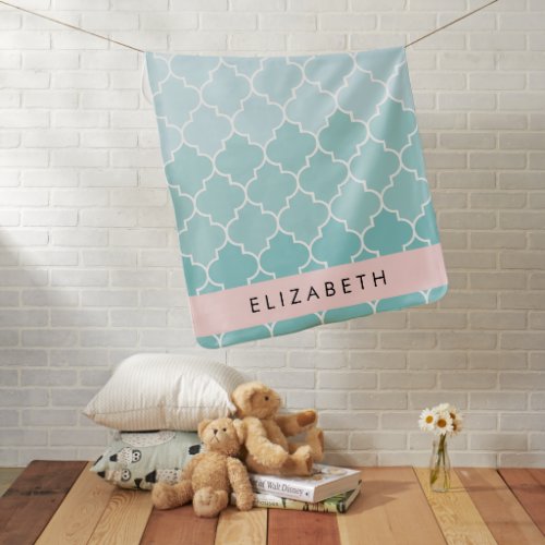 Blue Latticework Ombre Quatrefoil Your Name Baby Blanket