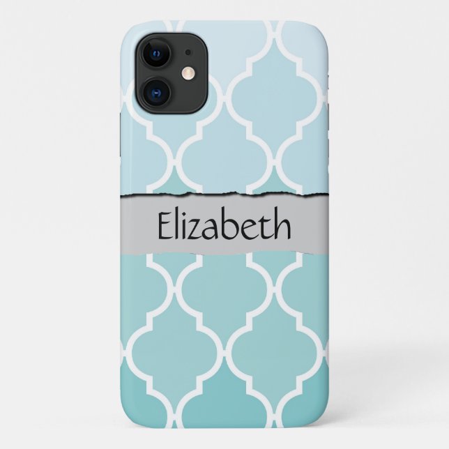 Blue Latticework, Ombre, Quatrefoil, Your Name Case-Mate iPhone Case (Back)