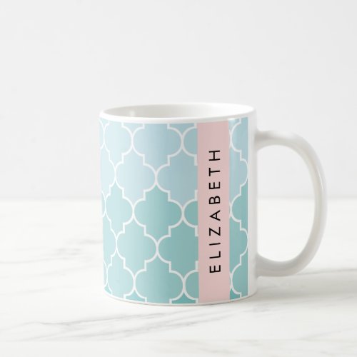 Blue Latticework Ombre Quatrefoil Your Name Coffee Mug