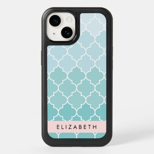 Blue Latticework Ombre Quatrefoil Your Name OtterBox iPhone 14 Case