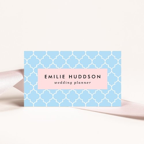 Blue Latticework Quatrefoil Moroccan Trellis Business Card