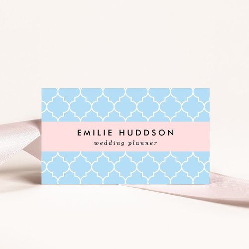 Blue Latticework Quatrefoil Moroccan Trellis Business Card