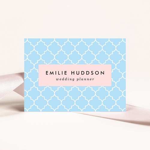 Blue Latticework Quatrefoil Moroccan Trellis Business Card