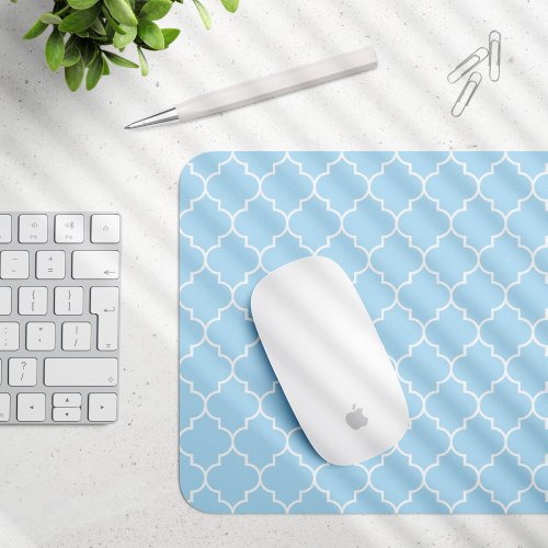 Blue Latticework Quatrefoil Moroccan Trellis Mouse Pad