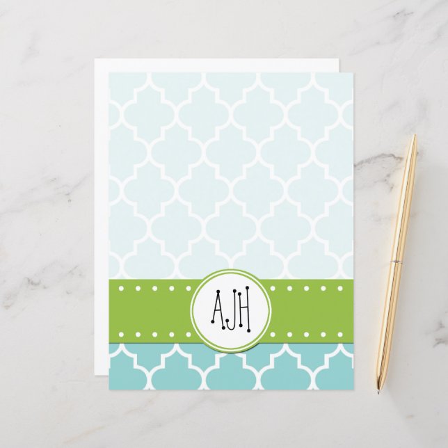 Blue Latticework, Quatrefoil, Trellis, Monogram (Front/Back In Situ)