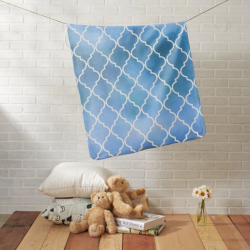 Blue Latticework Quatrefoil Trellis Watercolors Baby Blanket