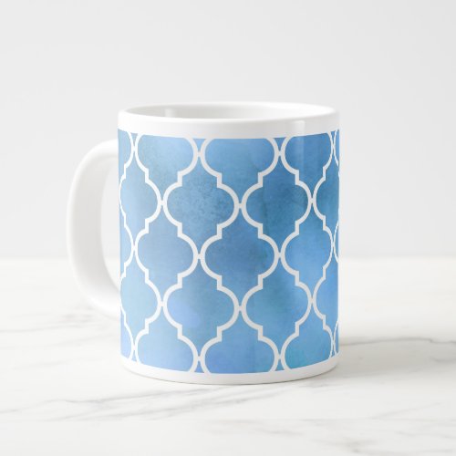 Blue Latticework Quatrefoil Trellis Watercolors Giant Coffee Mug