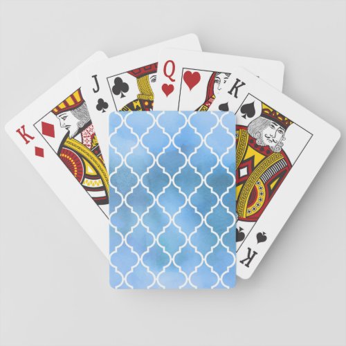 Blue Latticework Quatrefoil Trellis Watercolors Poker Cards