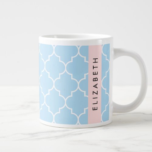 Blue Latticework Quatrefoil Trellis Your Name Giant Coffee Mug