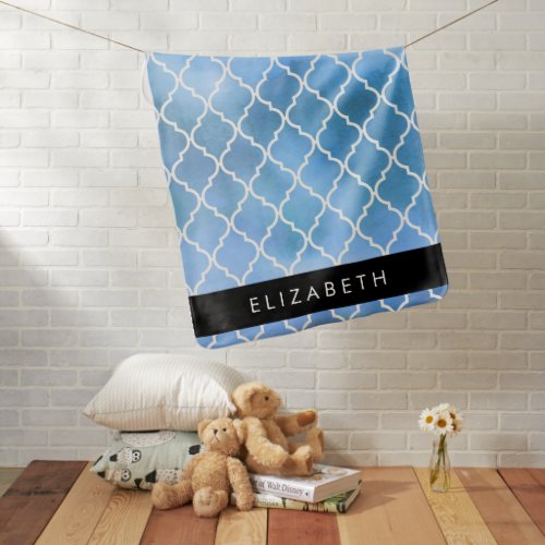 Blue Latticework Trellis Watercolors Your Name Baby Blanket