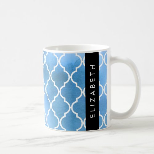 Blue Latticework Trellis Watercolors Your Name Coffee Mug