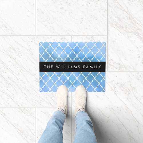 Blue Latticework Trellis Watercolors Your Name Doormat