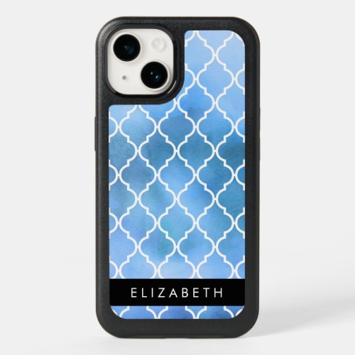 Blue Latticework Trellis Watercolors Your Name OtterBox iPhone 14 Case