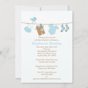 Blue Laundry Bird Baby Shower 5x7 Invitation