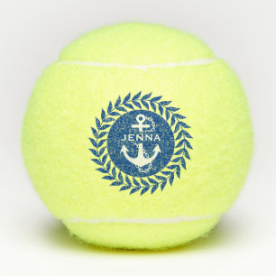 Blue Laurel Wreat White Nautical Anchor Tennis Balls