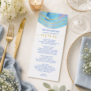 Blue Lavender Agate Geode Gold Foil Wedding Menu