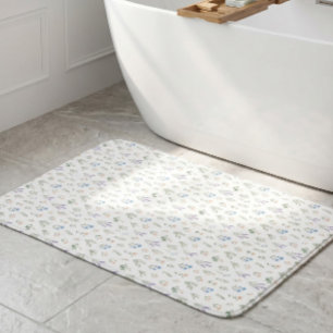 Blue Lavender Boho Watercolor Wildflower Cottage Bath Mat