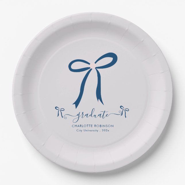 Blue Lavender Bow Graduation Party  Paper Plates (Front)