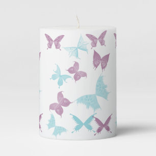Blue Lavender Butterfly Decorated Pillar Candle