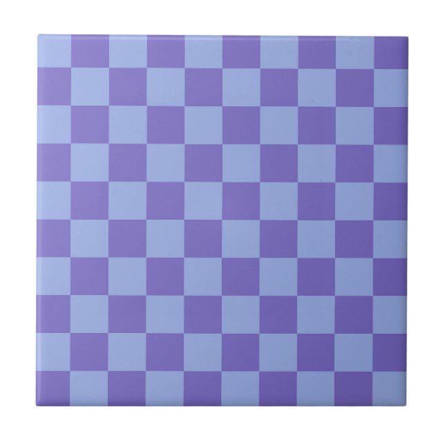 Blue & Lavender Checkerboard Pattern Ceramic Tile (Front)