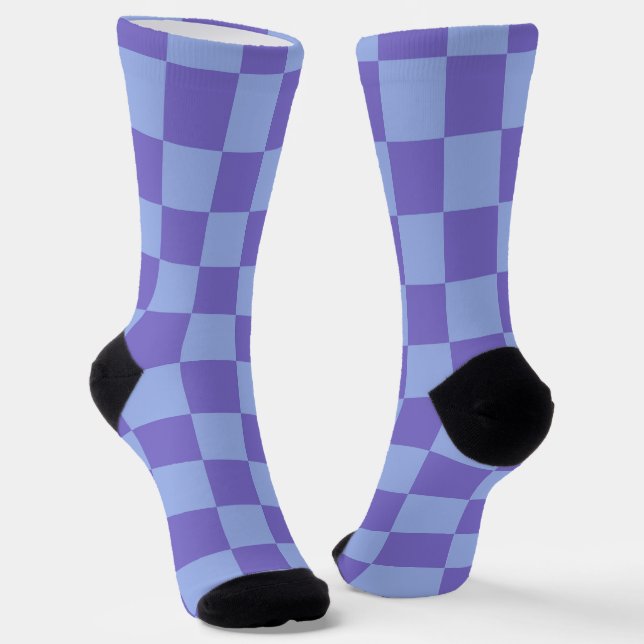 Blue & Lavender Checkerboard Pattern Socks (Angled)