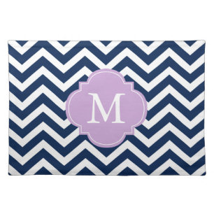 Blue & Lavender Chevrons Pattern Monogram Cloth Placemat