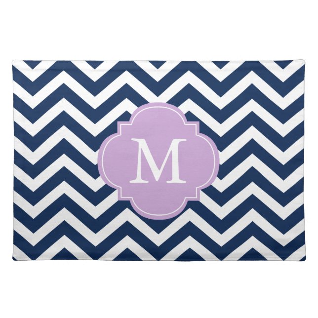 Blue & Lavender Chevrons Pattern Monogram Cloth Placemat (Front)