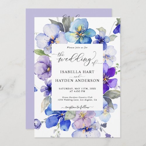 Blue Lavender Floral All In 1 QR Code Wedding Invitation