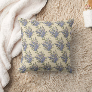 Blue Lavender Floral Bouquet Pattern Throw Pillow