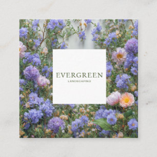 Blue Lavender Floral Square Frame Bohemian Business Card