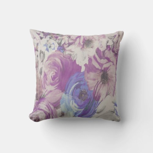 BlueLavender Floral Throw Pillow