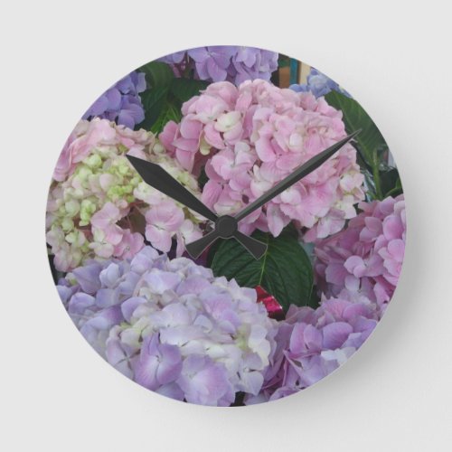 Blue Lavender Hydrangeas Round Clock