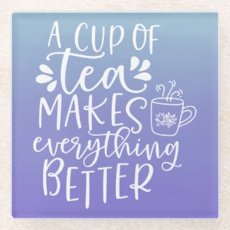 Blue Lavender Ombre Tea Lovers Quote Glass Coaster