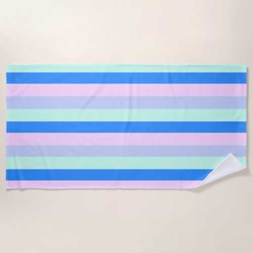 Blue Lavender Pink  Pastel Mint Green Stripes Beach Towel