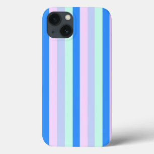 Blue, Lavender, Pink & Pastel Mint Green Stripes iPhone 13 Case