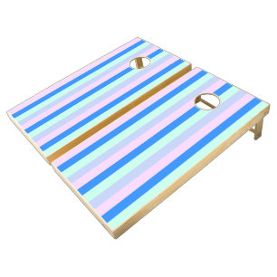 Blue, Lavender, Pink & Pastel Mint Green Stripes Cornhole Set