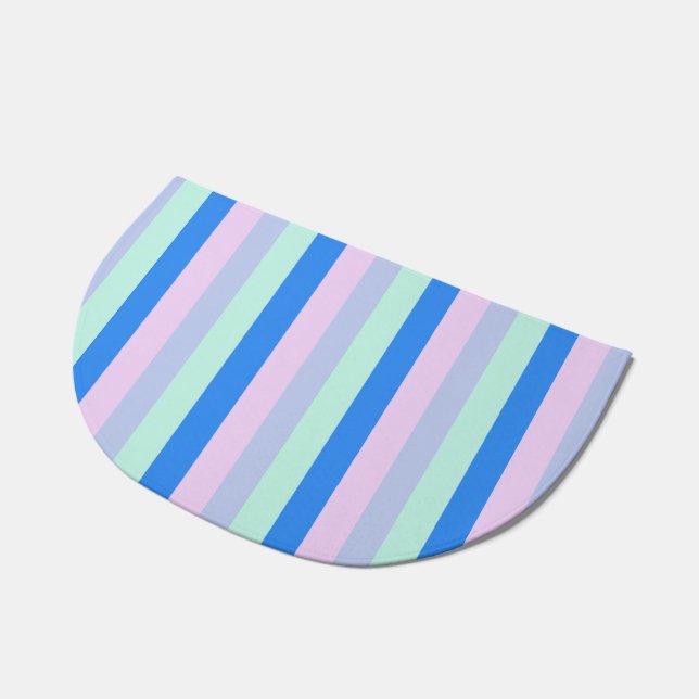 Blue, Lavender, Pink & Pastel Mint Green Stripes Doormat (Angled)