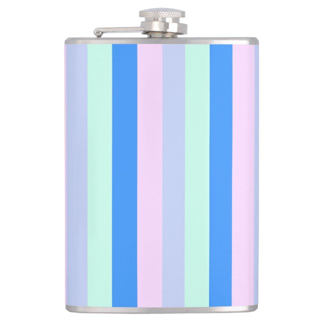 Blue, Lavender, Pink & Pastel Mint Green Stripes Flask (Front)