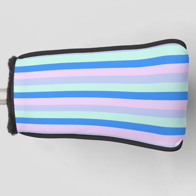 Blue, Lavender, Pink & Pastel Mint Green Stripes Golf Head Cover (Front)