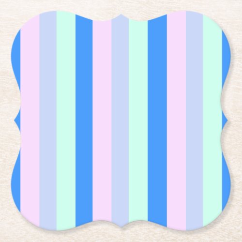 Blue Lavender Pink  Pastel Mint Green Stripes Paper Coaster